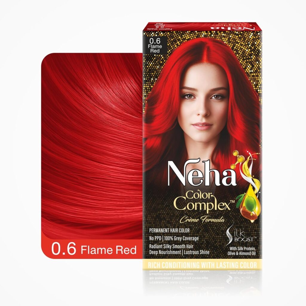 Neha Color Complex Permanent Hair Colour Mini Pack, Flame Red, No PPD, enriched with Silk Protein and Natural Oils, Colorant 30ml+ Developer 30g, Conditioner Sachet (6ml)