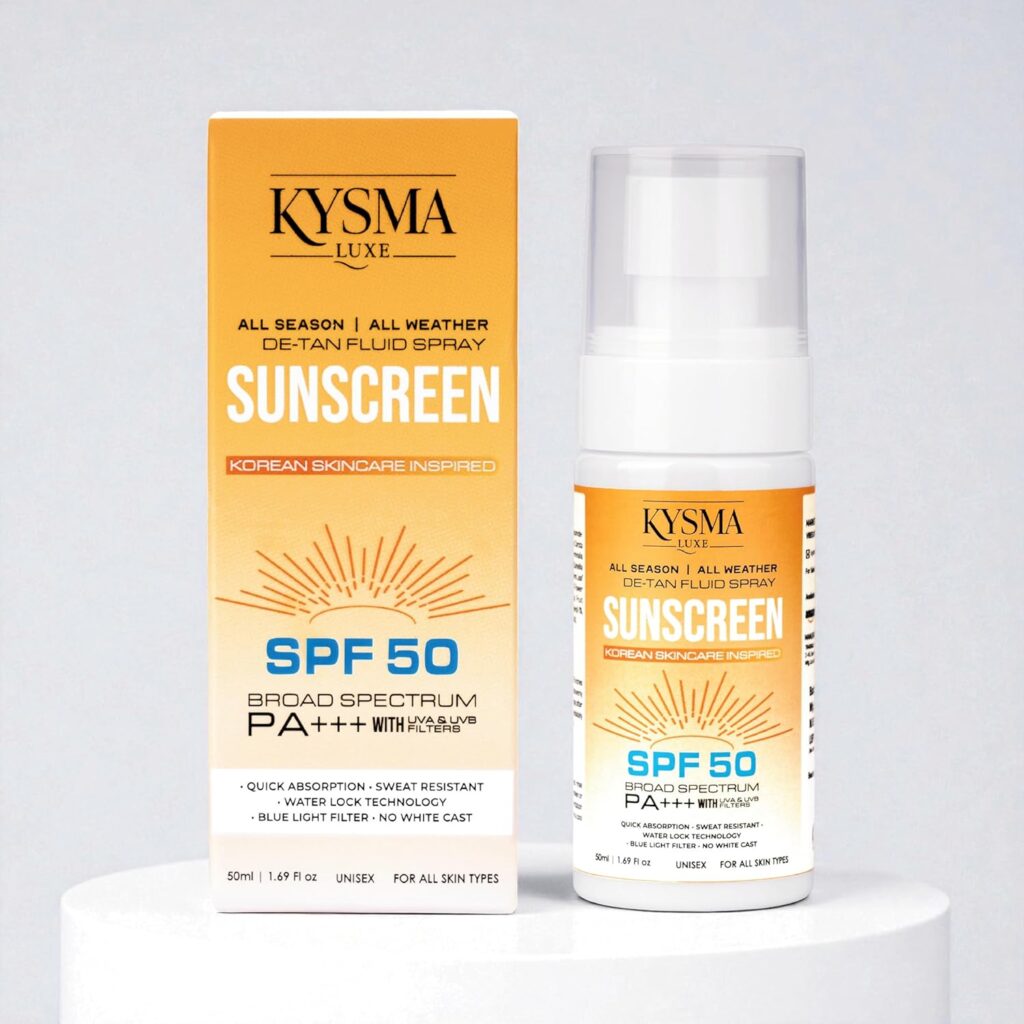 Sunscreen Spray SPF 50 PA+++ | De-Tan Fluid Spray with UVA/UVB & Blue Light Protection | Sweat Resistant, Zero Alcohol | Quick Absorbing, No White Cast, For All Skin Types | Unisex | 50ml