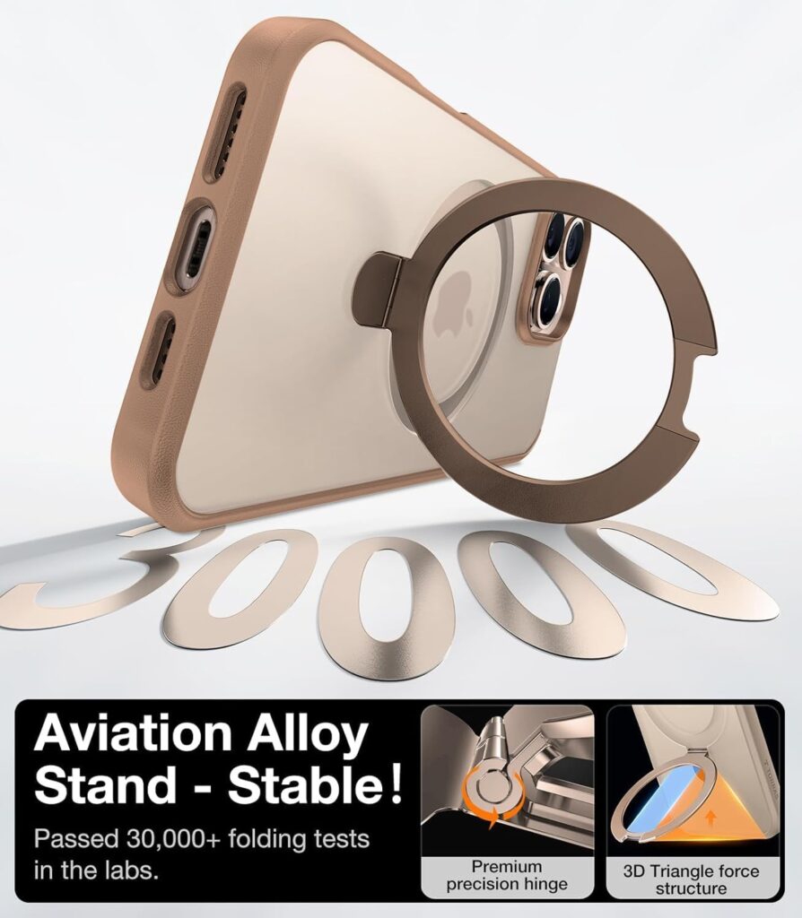 AIBEX Back Cover for Apple iPhone 13 Pro Max with OStand Ring Kickstand| Mag-Saf Compatible Magnetic Metal Alloy Ring| Wireless Charging|Slim Thin Scratch Resistant Armor|Shockproof Protective - Brown