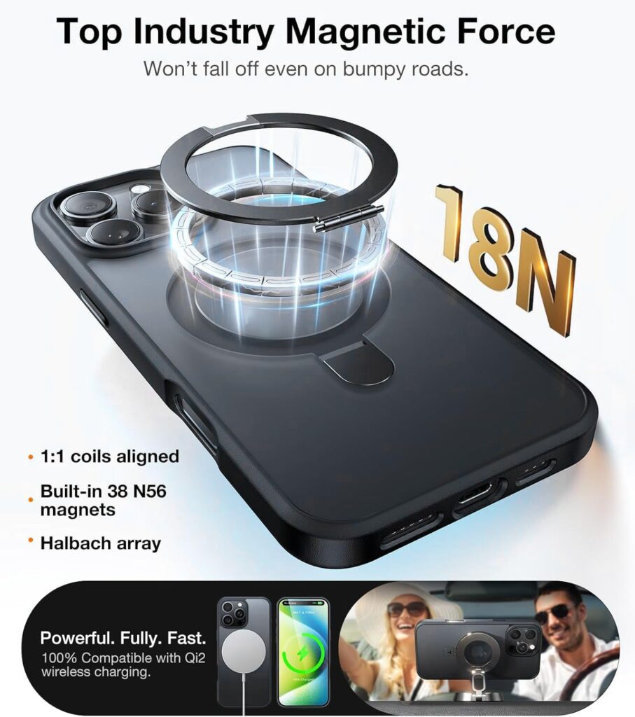 AIBEX Back Cover for Apple iPhone 15 Pro with OStand Ring Kickstand| Mag-Saf Compatible Magnetic Metal Alloy Ring| Wireless Charging |Slim Thin Scratch Resistant Armor|Shockproof Protective - Black