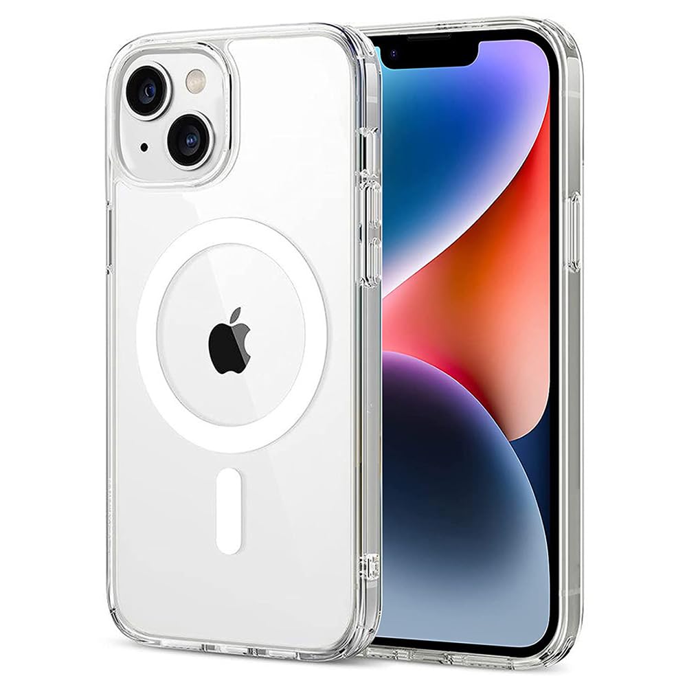 Amazon Basics Mobile Cover for Apple iPhone 13 / 14 (Silicon Crystal Clear Slim PC & TPU, Soft & Shockproof Back Case, Magnetic Case), Transparent