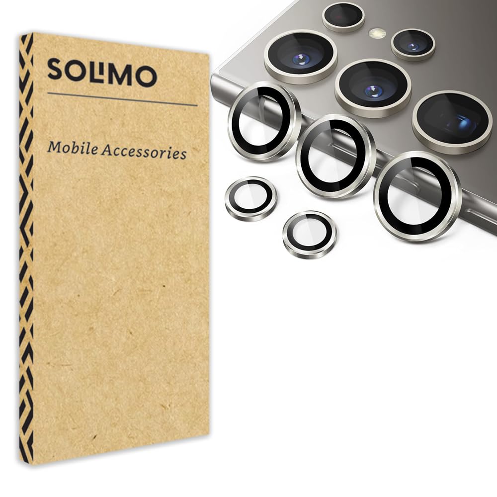 Amazon Brand - Solimo Camera Glass Lens Protector Ring For Samsung Galaxy S24 Ultra 5G Case Friendly with Edge-To-Edge Protector Coverage and Easy Installation(Titanium Grey)