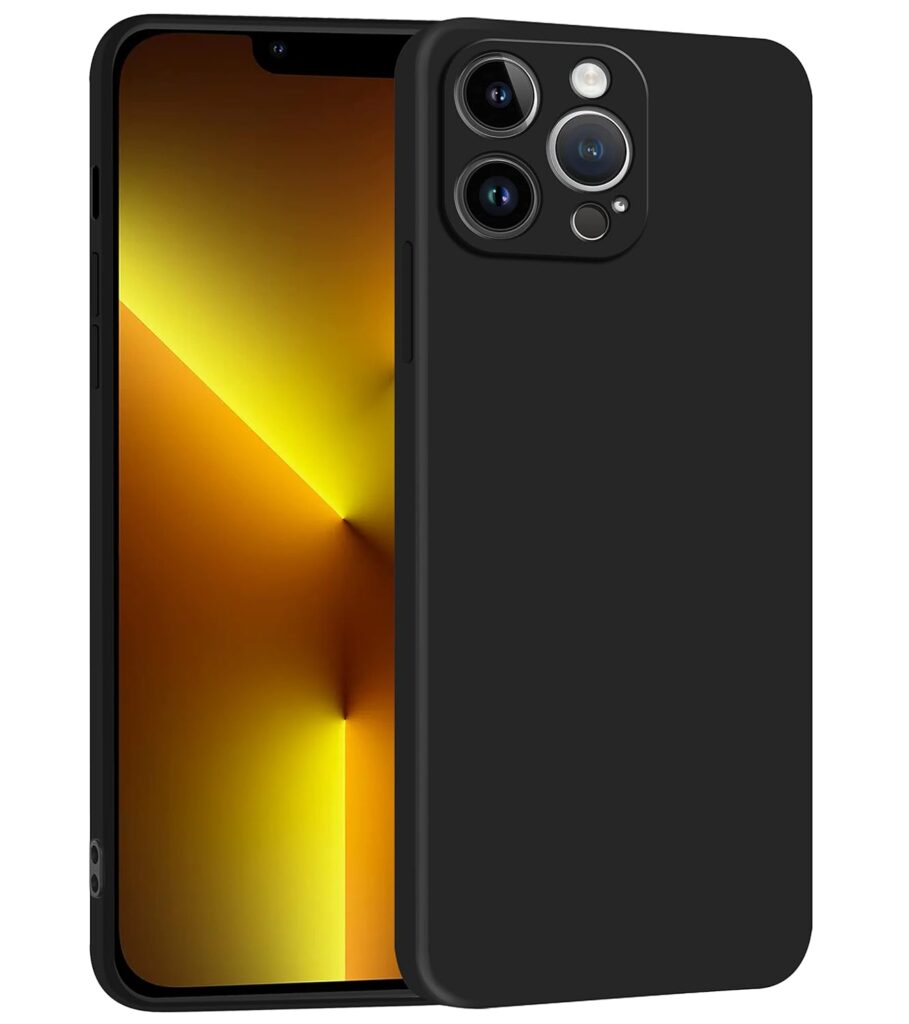 Amazon Brand - Solimo Silicone Back Case Cover for iPhone 13 Pro Max | Compatible for iPhone 13 Pro Max Back Case Cover | Liquid Silicon Case for iPhone 13 Pro Max with Camera Protection | Black