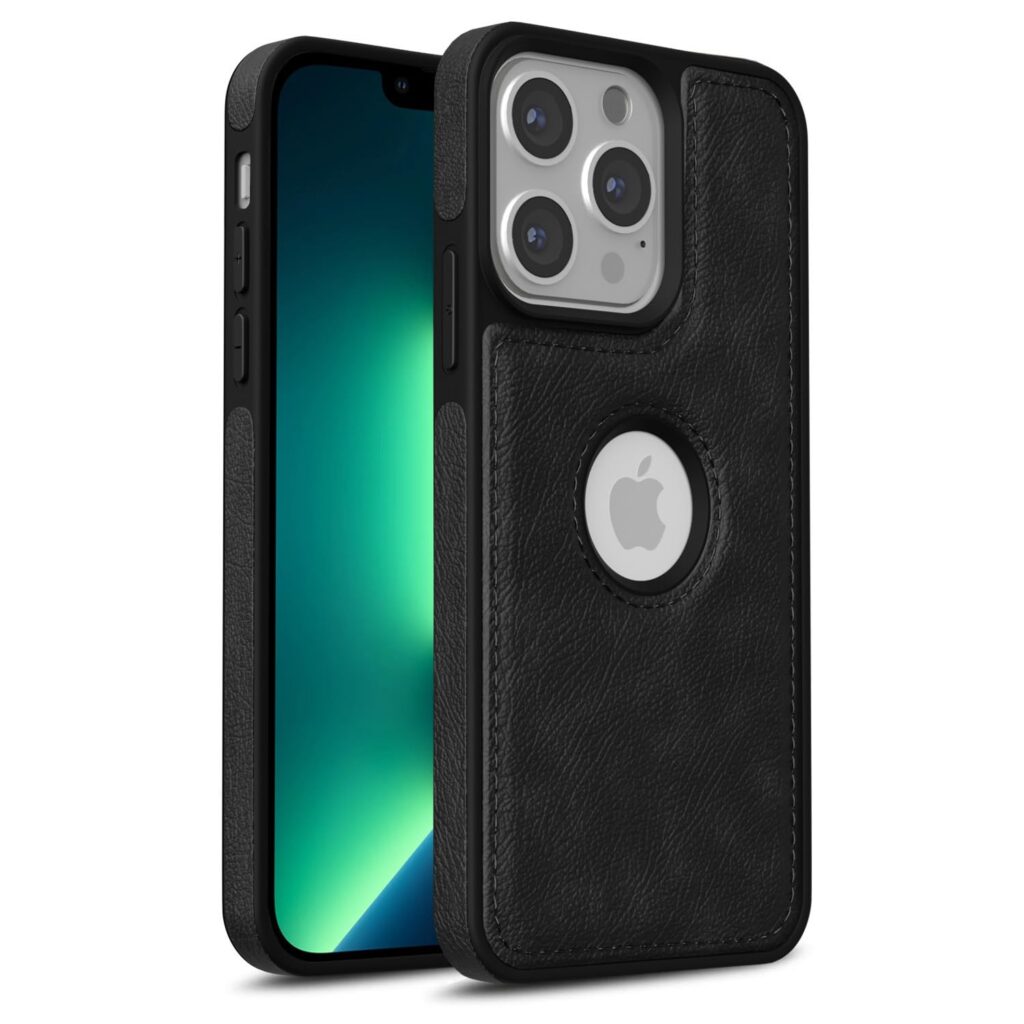 Amazon basics Back Cover for iPhone 13 Pro Max | Flexible Pu Leather | Full Camera Protection | Raised Edges | Super Soft-Touch | Bumper Case (Black)