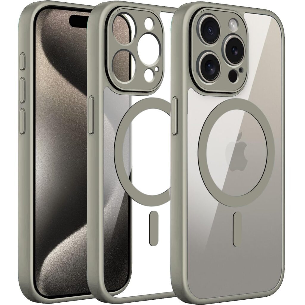 Amozo Mag-Safe Case Compatible for iPhone 15 Pro Cover | Ultra Hybrid Drop and Full Camera Protection Back Cover Case Compatible for iPhone 15 Pro (TPU + Polycarbonate) (Taupe)