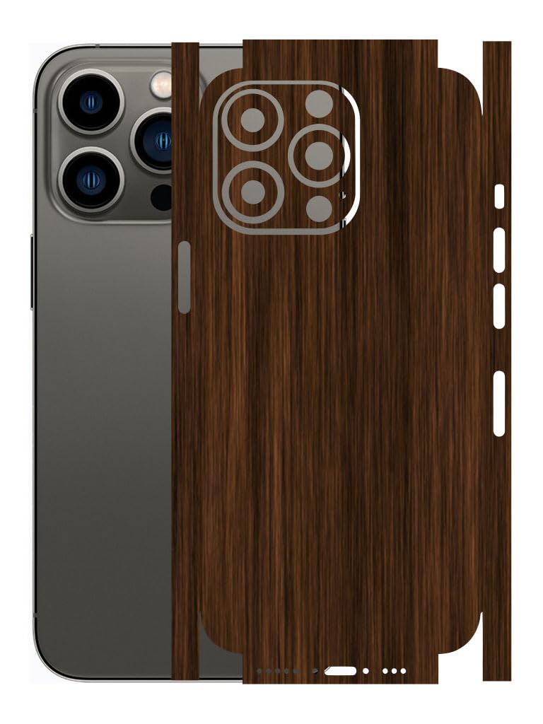 AtOdds - Full Body Back Screen Guard Protector Film - Wooden Textured Lamination Wrap Skin Sticker for iPhone 13 Pro Max | Scratchproof Matte Finish (Design - Dark Wood)