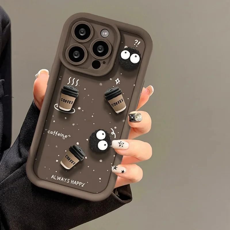 Back Case Cover Compatible for iPhone 13 Pro | Cute Fun Cartoon 3D Ball Coffee Silicone Case | Body Protection | Camera Protection | Shock Proof (Brown)