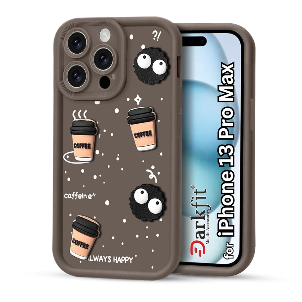 Back Case Cover Compatible for iPhone 13 Pro Max | Cute Fun Cartoon 3D Ball Coffee Silicone Case | Camera Protection | Body Protection | Shock Proof | Color Brown | Pack of 1