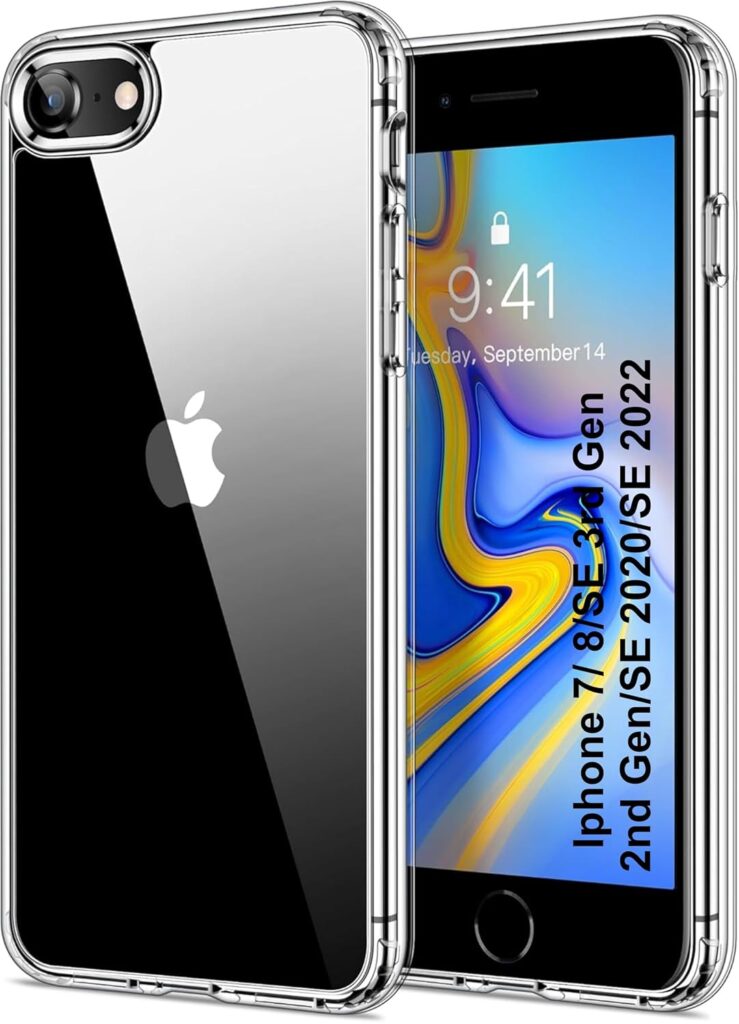 Back Cover Case for Apple iPhone 7/8/SE 3rd Gen/2nd Gen/SE 2020/SE 2022 Transparent TPU with Camera Protection, Shockproof, Anti-Yellowing, Scratch-Resistant, Wireless Charging for (Iphone7/8)