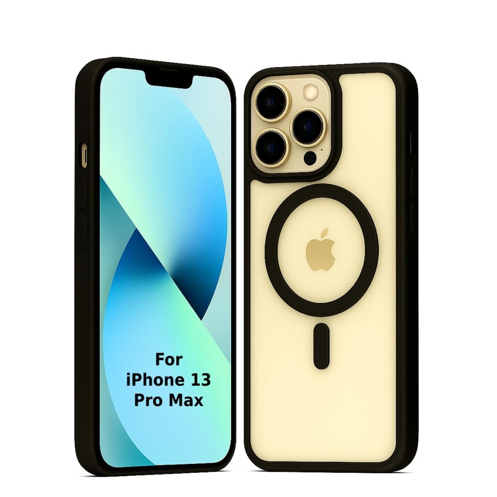 Back Cover for iPhone 13 Pro Max with Screen and Camera Protection with Raised Edges (Black)