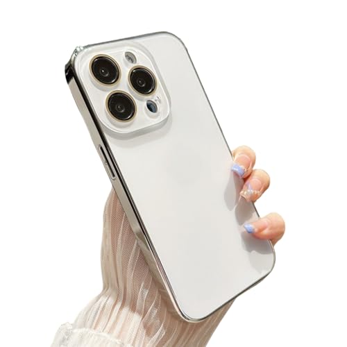 Back Cover for iPhone 15 Pro Case Soft Matte PC Glass Protective Camera Lens Plating with Logo TPU Cover for iPhone 15 Pro (White)