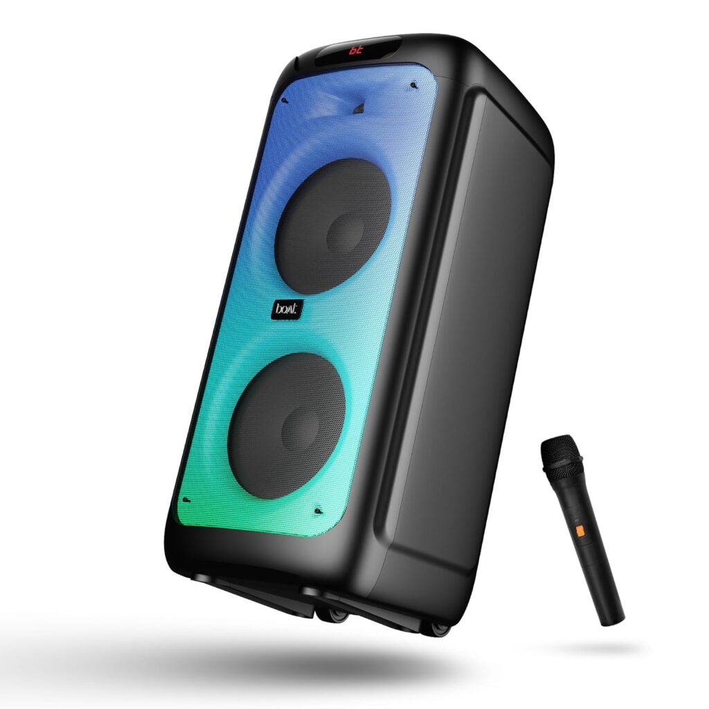 Boat Partypal 390 Bluetooth Speaker w/ 160 W Signature Sound, Karaoke with 2 Microphone Input Ports, Up to 6 hrs Playtime, EQ Modes, TWS Mode, Bluetooth v5.3, AUX Port, & USB Type-C Port(Space Black)