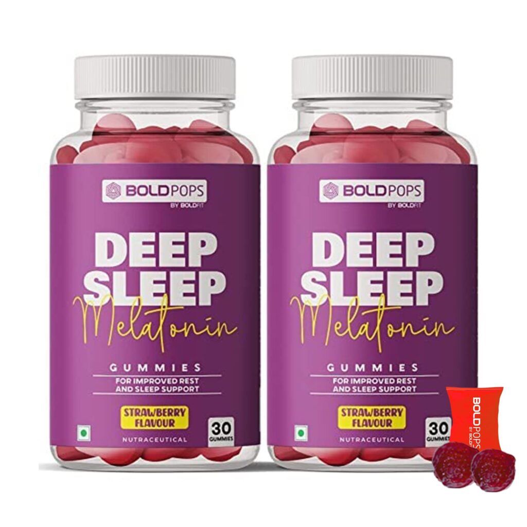 Boldfit BOLDPOPS Melatonin Sleep Gummies 6mg with Ashwagandha & Valerian Root For Relaxation, Rest Support & Nighttime Routine For Men & Women (Pack of 2) -60 Strawberry Flavor Veg Gummies