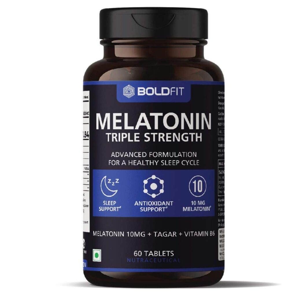 Boldfit Melatonin 10mg Sleeping Pills with Tagar 250 mg Sleep Supplement for Men & Women Melatonin Tablet for Relaxation, Sleep Routine & Night-Time Support Sleeps - 60 Veg Tablets.