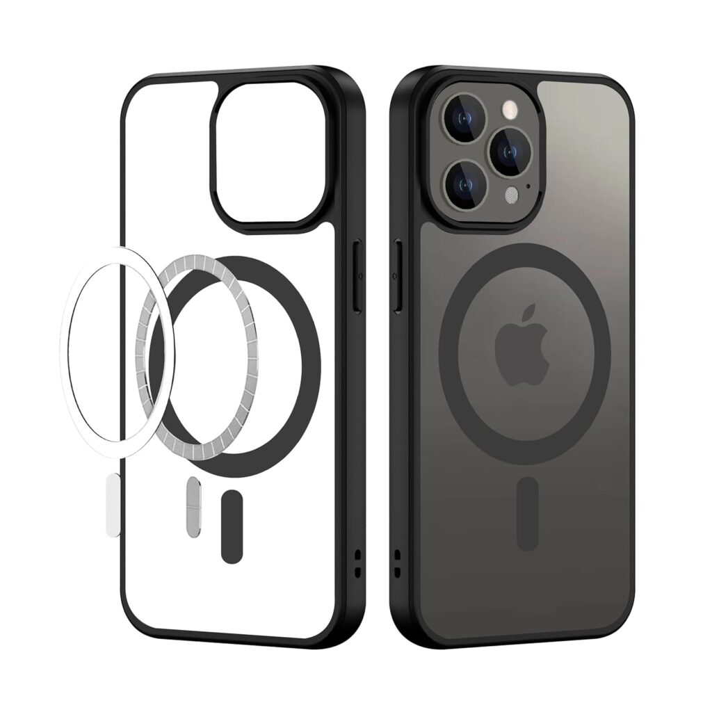 CEDO Magfit Cover for iPhone 13 Pro Max | Mag-Safe Wireless Charging | Designed with Magnetic Lock Shockproof Phone Bumper Transparent Back Case Cover (Black)