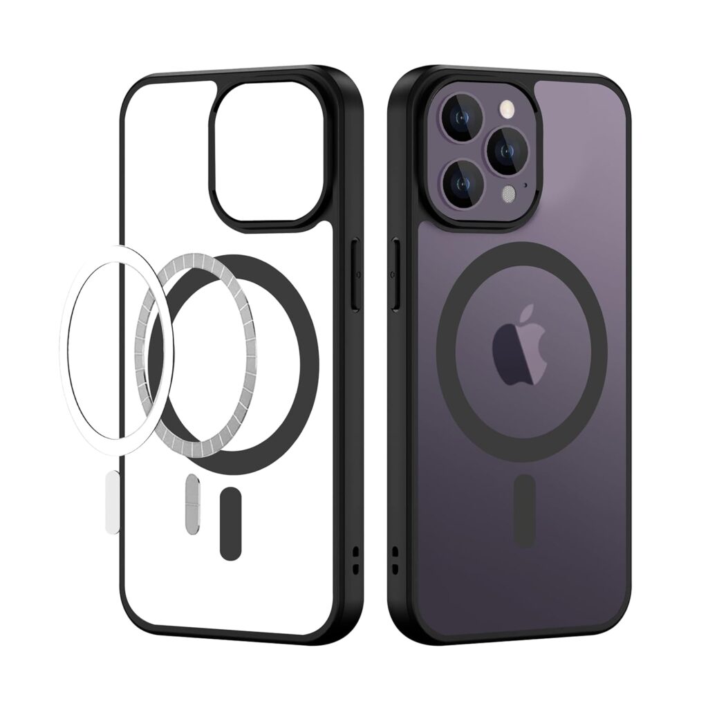 CEDO Magfit Cover for iPhone 14 Pro Max | Mag-Safe Wireless Charging | Designed with Magnetic Lock Shockproof Phone Bumper Transparent Back Case Cover (Black)