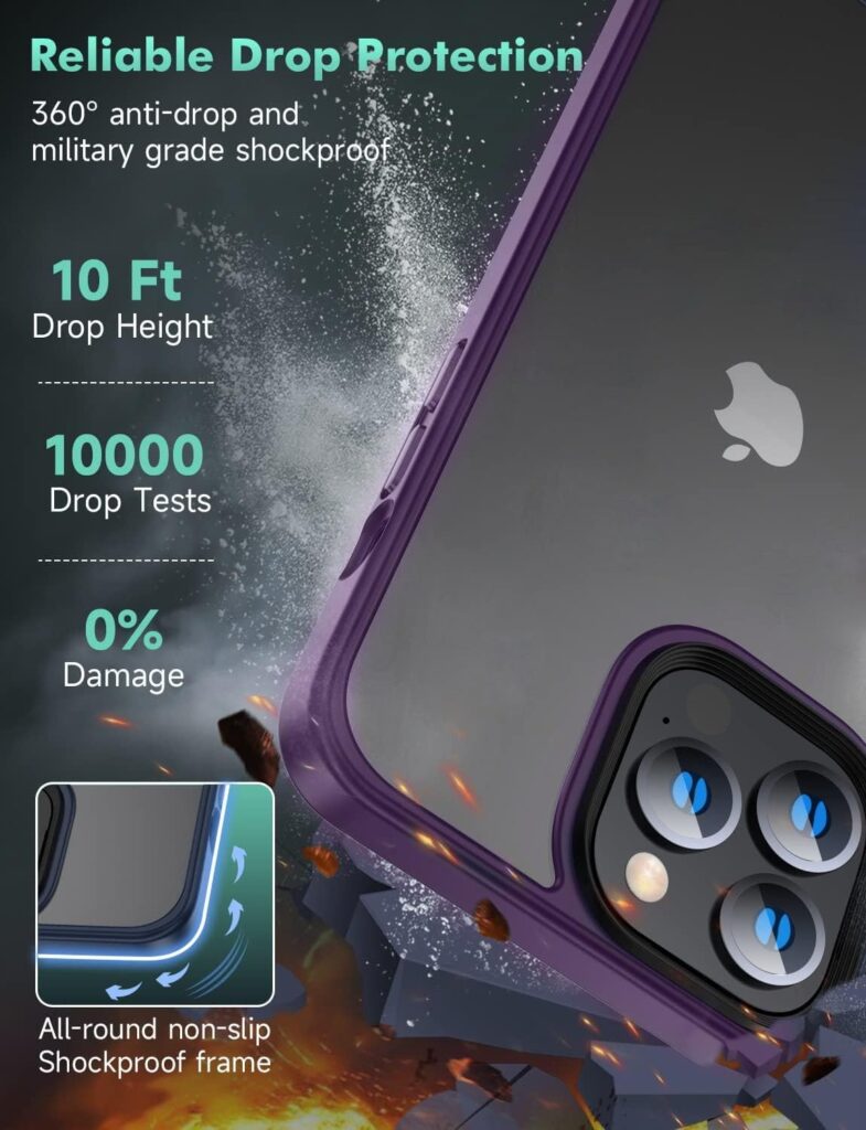 CINCH Thermoplastic Polyurethane iPhone 14 Pro Matte Case[Anti-Fingerprints ][Anti-Scratch] Frosted Translucent Shockproof Slim Back Cover Case For iPhone 14 Pro 6.1 Inches (Midnight Purple)