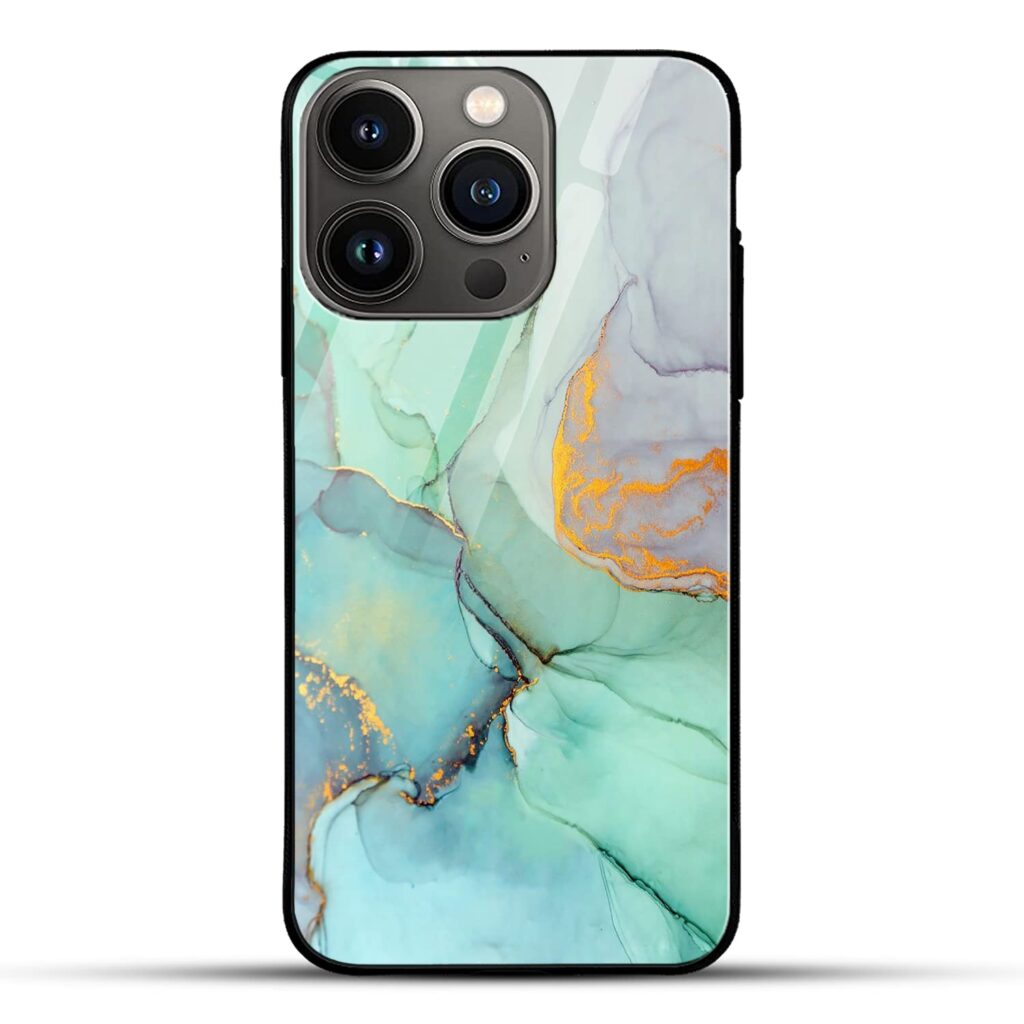 COLORflow Back Cover Compatible with iPhone 13 PRO MAX | Green Marble | Shockproof TPU Bumper Cover with Camera Protection