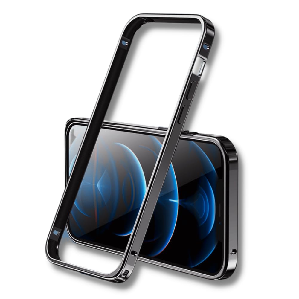 CRYSENDO Metal Bumper Case Compatible with iPhone 14 Plus/13 Pro Max | Raised Edge Protection Frame Case Cover with Soft Lining (Black)