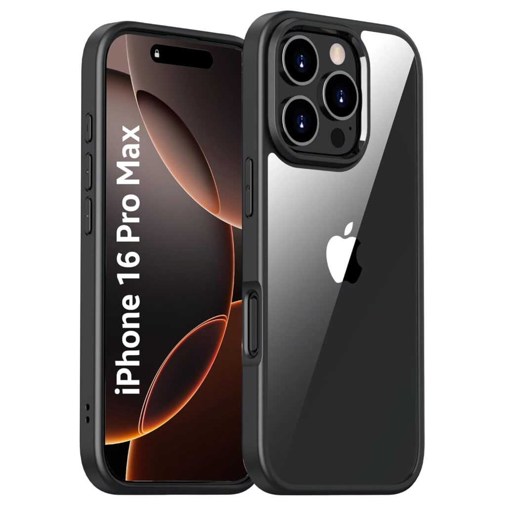 CZARTECH Native Back Cover for iPhone 16 Pro Max Clear case (TPU + Tough Polycarbonate Back I 6 ft Drop Protection Tested I Matte Black - Transparent I No Yellowing)