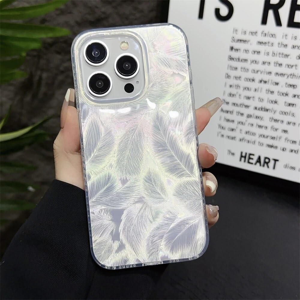 Case Creation TPU 3D Aesthetic Cute Trendy Bling Case For iPhone 13 Pro Max Luxury Glitter Colorful Dream Feather Art Laser Printing Phone Case For Women Gradient Luxe Leaf Sparkling Cover,Multicolor