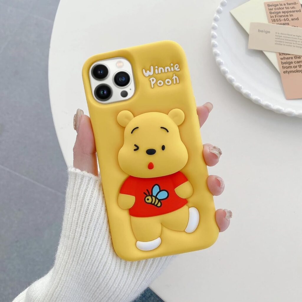 Case Creation for iPhone 13 Pro Max 3D Cartoon Bear Pooh Case,Full Protective Winnie The Pooh Bee Back Case with Holder Cute Soft Silicone Stylish Fashion Aesthetic Cover for Apple iPhone 13 Pro Max