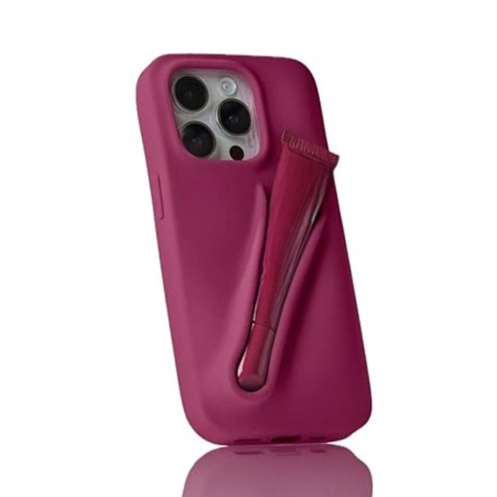 Clothemypone case Compatible with iPhone 13 Pro Max Phone Cover Silicone Case with Built-in Lip Tint Holder and 1 Lipstick | Back Case for Girls & Women (Raspberry Jelly)