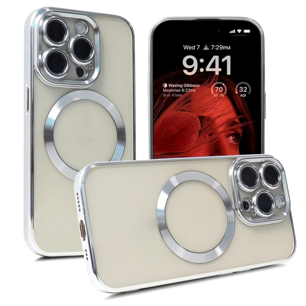 Compatible for [ Apple iPhone 13 Pro Max ], [ Clear + Silver ] Women/Men Shockproof Heavy Duty Cute Protective Phone Cases Hard Plating Bumper Cover for iPhone 13 Pro Max -CL&BK.