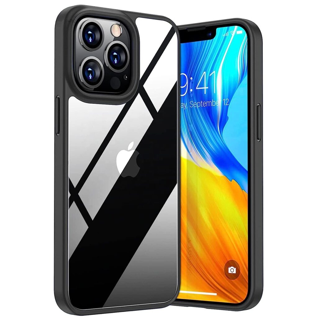 Compatible for iPhone 13 pro max Black Back Cover Case PU Leather Slim Light Weight Camera Protection Case for iPhone 13 pro max 2021 Released (Transparent)