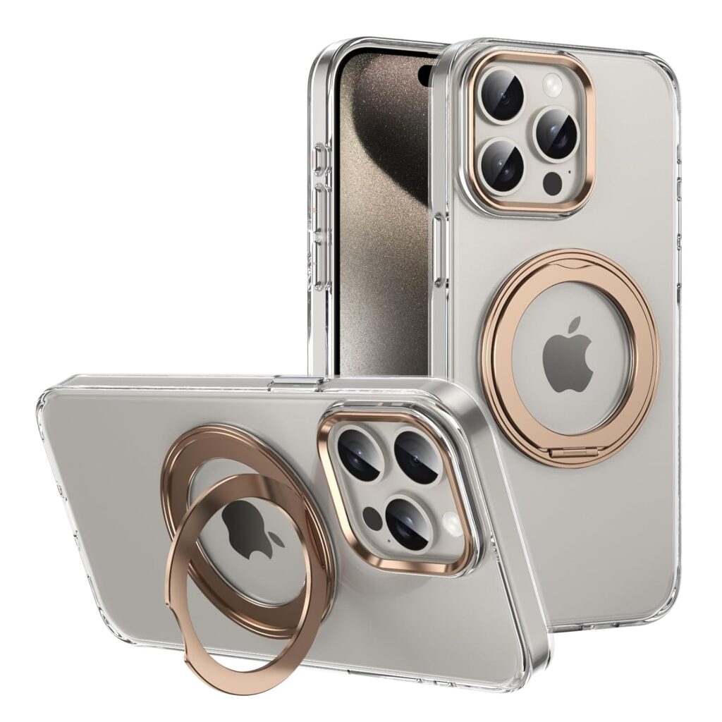 Cubix Back Cover Case for Apple iPhone 13 Pro Max Transparent Hard PC with 360 Ring Stand Kickstand | Alloy Buttons | Camera Lens Protector | Magnetic Wireless Charging Support