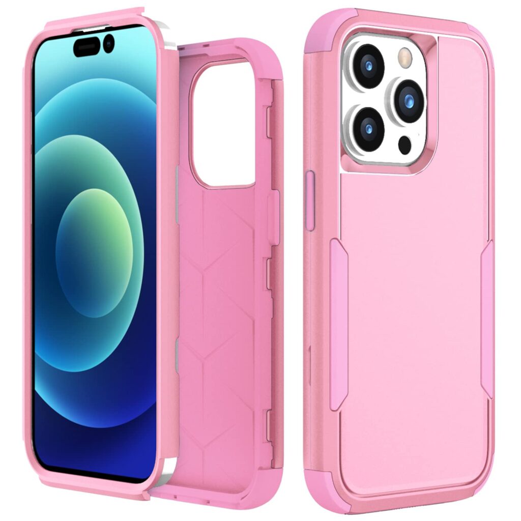 Cubix® Full Body Armor Cover for iPhone 15 Pro Max Pouch Hard PC + Soft TPU 3-Layer Military Grade Back Case - (Pink)