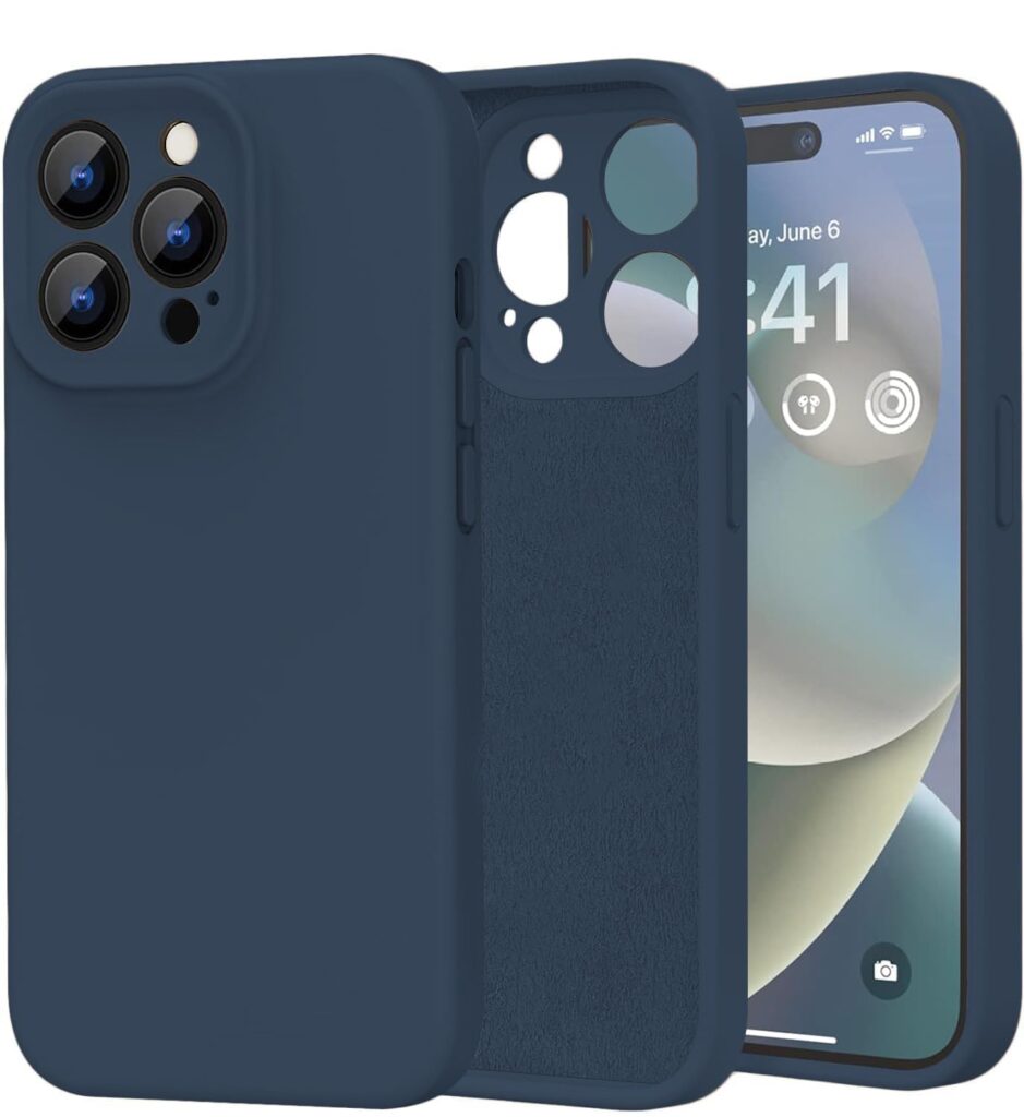 DIZORO Compatible for iPhone 15 PRO Camera Protection Case 6.1, Slim Liquid Silicone 3 Layers Full Covered Soft Gel Rubber Phone Case Protective Cover 6.1 Inch - Blue