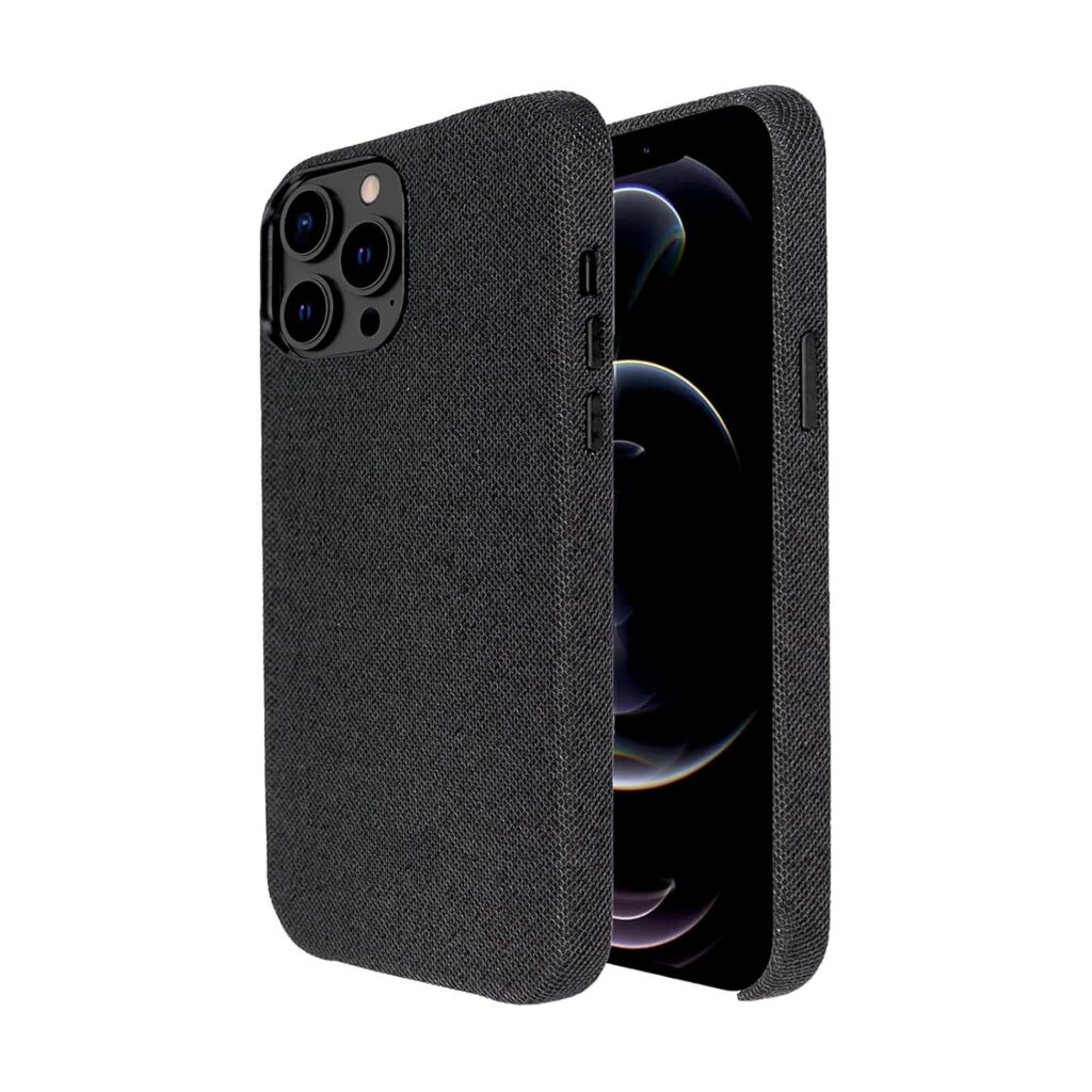 Designed by Evutec Compatible with iPhone 13 Pro Max Woven Fabric Case ECO Friendly No Metal Anti-Sweat and Fingerprint-Proof Compatible with QI Wireless Charging for iPhone 13 Pro Max Black