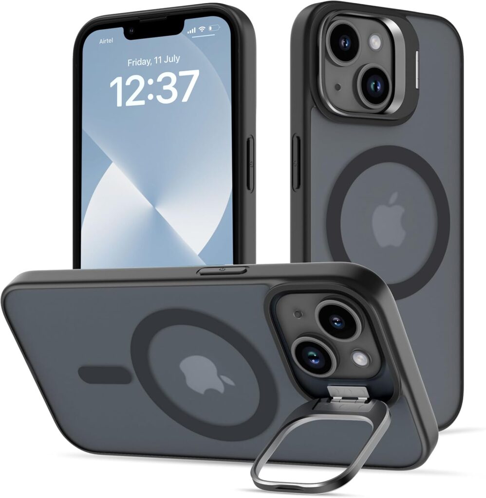 EGOTUDE Polycarbonate Magnet Stand Case for iPhone 13 | Translucent Frosted Hard Back Cover Compatible with Mag