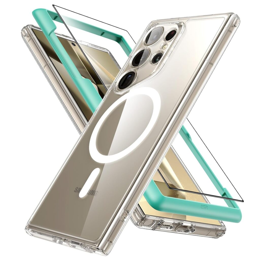 ESR For Samsung S24 Ultra Case Set,1 Screen Protector,Compatible With Magsafe,Magnetic Case For Samsung Galaxy S24 Ultra,Military-Grade Case Protection,TPU,Yellowing Resistant,Classic Series,Clear