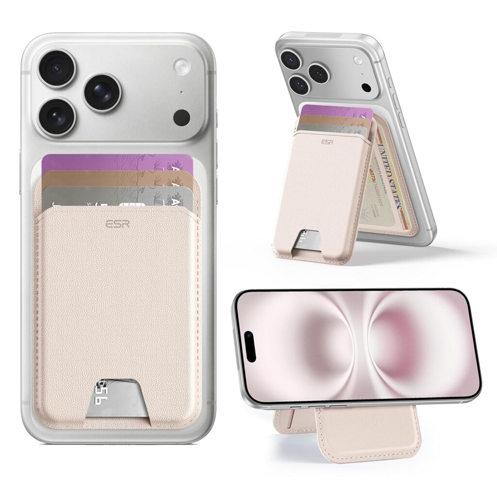 ESR Upgraded for Aura MagSafe Wallet, 5 Card-Holder, Magnetic Wallet with Adjustable Stand,for iPhone 17/16/15/14/13/12,Google Pixel 10/Pro/Pro XL,Not for Mini, Vegan Leather,Cream Beige