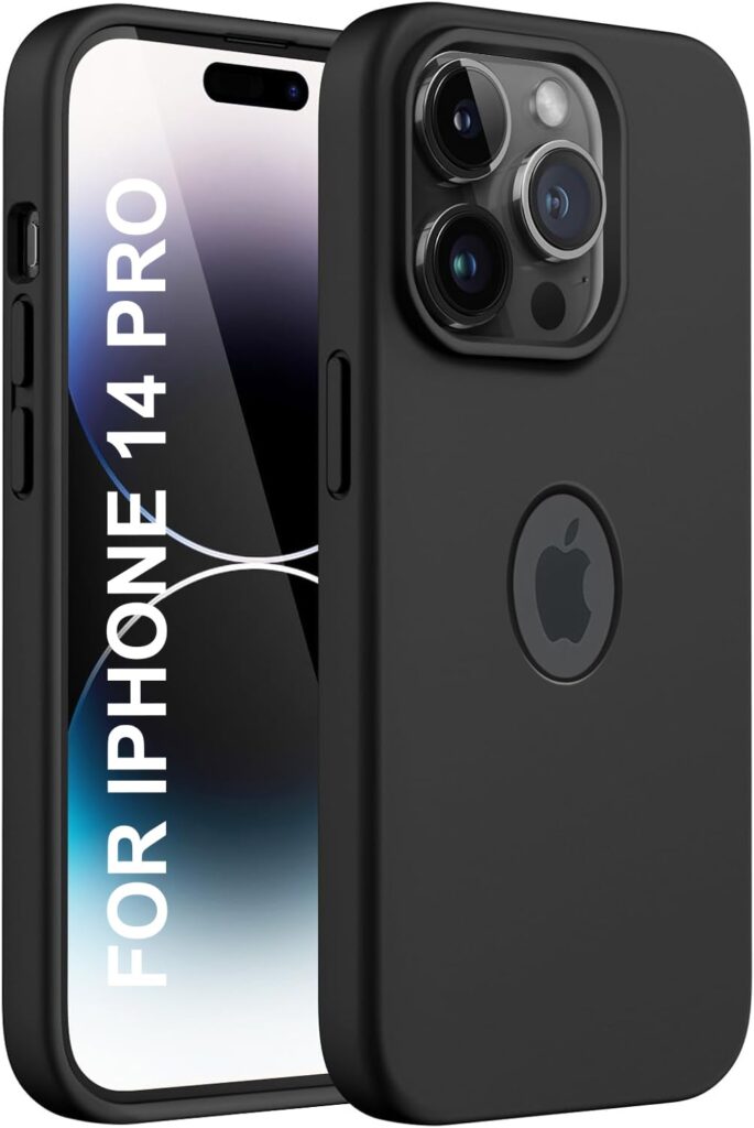 Elzzi Liquid Silicone Cover Compatible for iPhone 14 Pro Case (6.1 inches) 3 Layer Microfiber Lining Covers Phone Cases Full Body Protective Wireless Charging Shockproof Back Cover (Black)