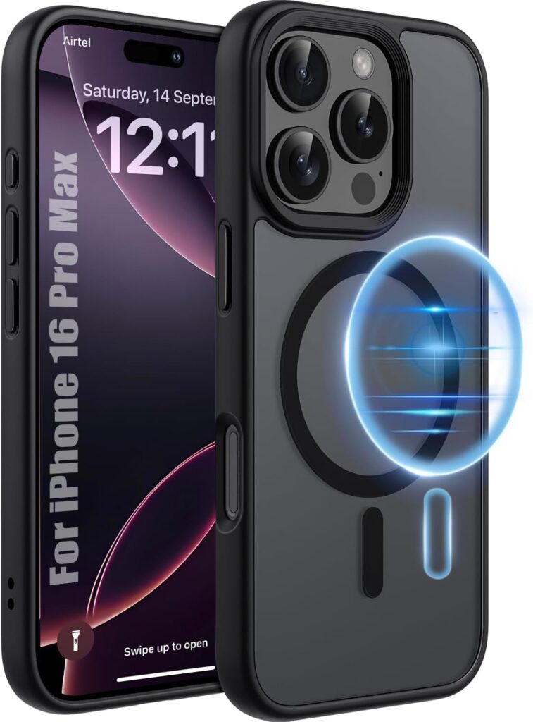 Enflamo Matte Back Cover Case Compatible with Mag for iPhone 16 Pro MAX | Ultra Hybrid Camera Bump Safe Protection (Black)