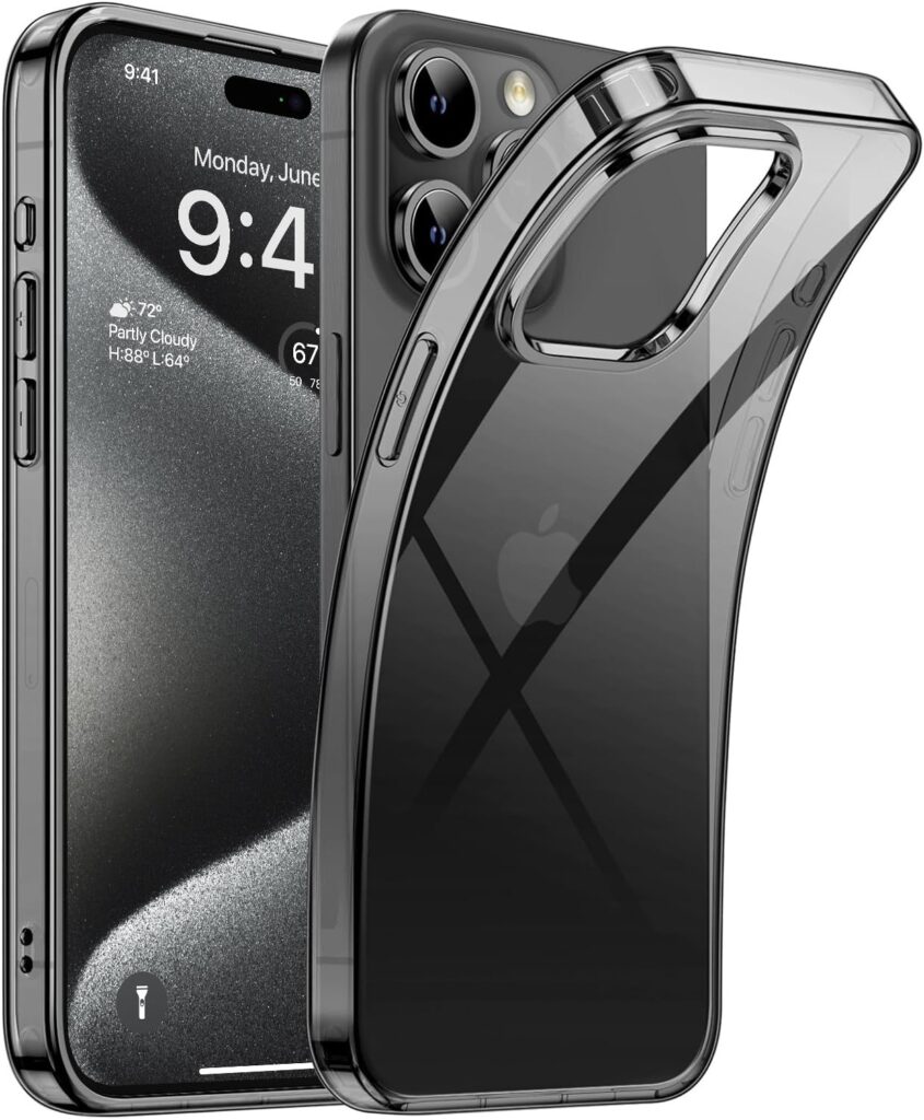 ExpressB® for iPhone 15 Pro Case Cover Clear Transparent | Thin Fit Soft Back Cover Case for iPhone 15 Pro - Clear Black