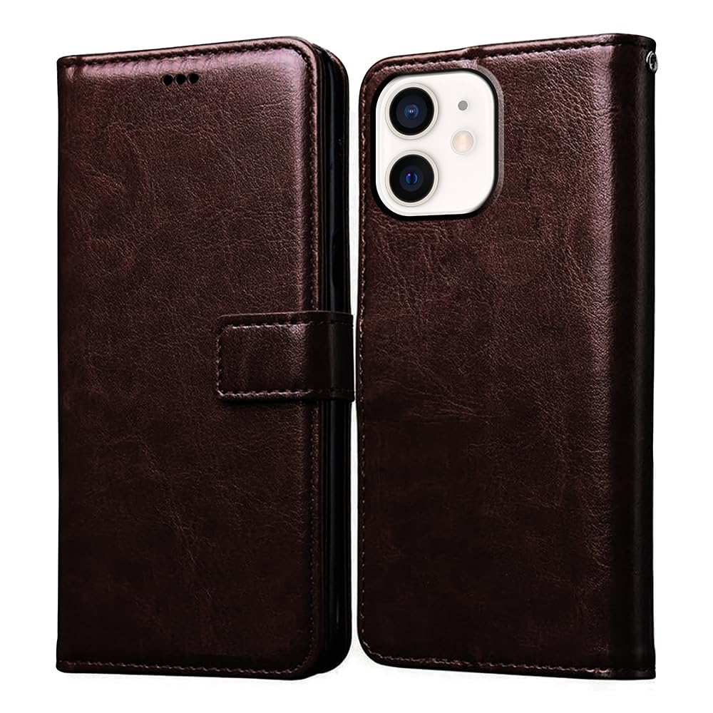 Flip Cover Back Case for Apple iPhone 12 Mini | Premium Leather Finish | Inbuilt Pockets & Stand | Flip Cover Back Case for Apple iPhone 12 Mini (Coffee)