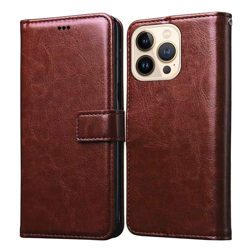 Flip Cover Back Case for Apple iPhone 13 Pro Max | Premium Leather Finish | Inbuilt Pockets & Stand | Flip Cover Back Case for Apple iPhone 13 Pro Max (Brown)