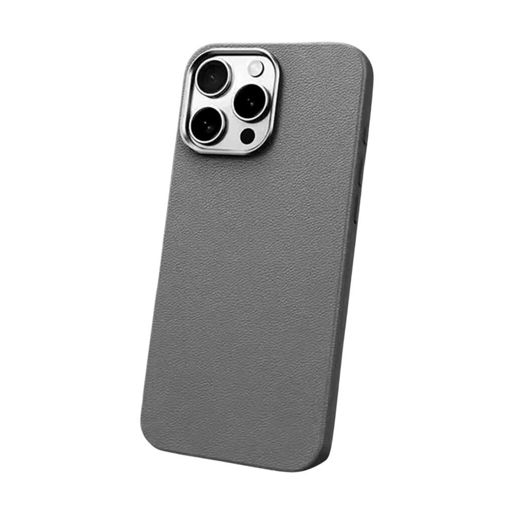 Hi-Pro Tech Premium TPU Leather Back Cover Case for iPhone 13 Pro Max, Raised Edges for Camera & Screen Protection, Flexible, Soft -Touch, Stylish, Slim and Durable Protective Cover (Gray)