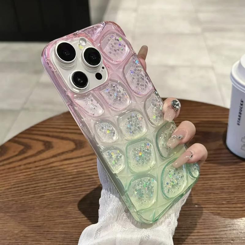 Ice Cube Glitter Shockproof Transparent Soft TPU Case for iPhone 13 Pro Max with 3D Bubble Design | Anti-Yellowing | Protective and Stylish Back Case - Pink
