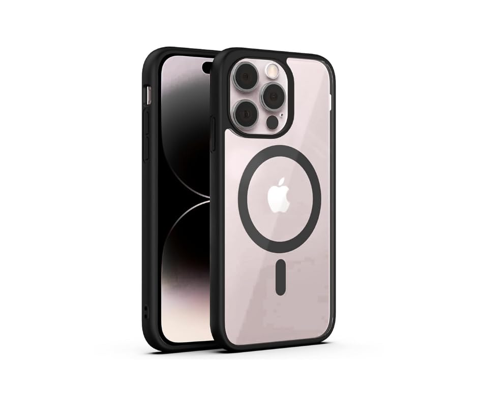 Inteliqo Transparent Cover for iPhone 15 Pro, Black, Compatible with Magsafe