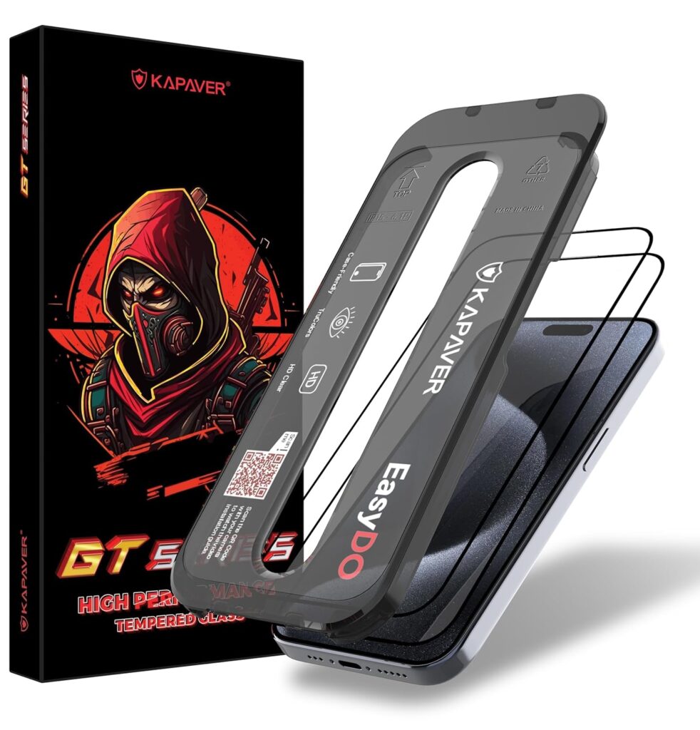 KAPAVER GT Series Clear Tempered Glass Screen Guard Protector for iPhone 15 Pro Max (Pack of 2 Glass with 1 Easy Applicator)