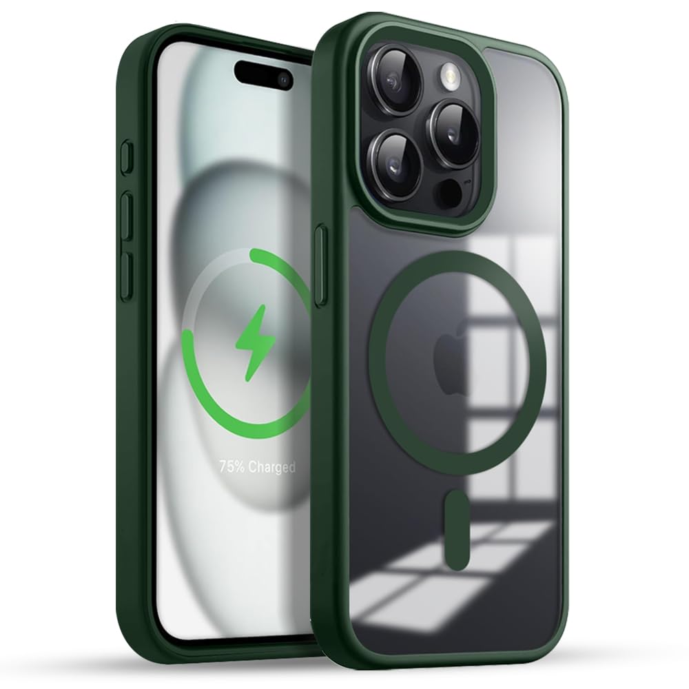 KARWAN®️ Hybrid Transparent iPhone 15 Pro Back Cover Case Compatibe with Mag-Safe |Camera Protection Bump | Transparent Back Cover Case for iPhone 15 Pro(PC, TPU | Green Bumper)