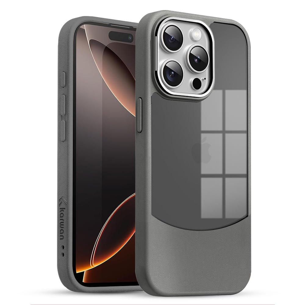 KARWAN®️Fusion Edge Leather Transparent Mobile Back Case | Slim Fit | Anti-Fingerprint| Scratch-Resistant | Premium Grip | Shockproof case | Back Cover for iPhone 14 Pro || Grey