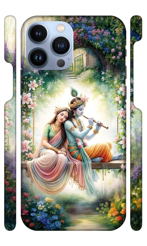 Krishna and Radha Jii Flute Designer Printed Hard Back Cover for Apple iPhone 13 Pro Max Attractive and Uniquely Crafted Smartphone Case