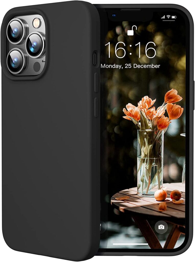 LOXXO ® Microfiber Liquid Silicone Gel Rubber Phone Candy Non-Slip Full Body Protective Shockproof Back Cover Compatible with for IPhone 13 Pro Max (2021) 6.7 Inches - Black