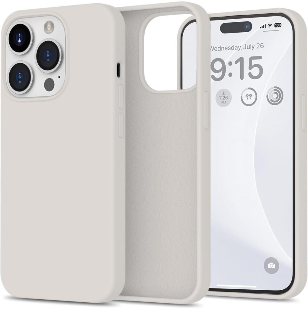 LOXXO® Compatible with iPhone 14 PRO Case, Liquid Silicone Case, Full Body Protective Cover, Shockproof, Slim Phone Case, Anti-Scratch Soft Microfiber Lining, 6.1 inch - (Stone)